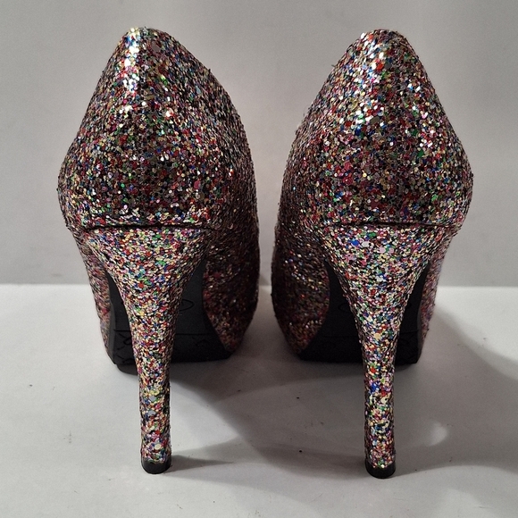 Candies Bohemian Retro Glitter Rainbow Peep Toe Platform Stiletto Heels Size 6.5 - Picture 5 of 8